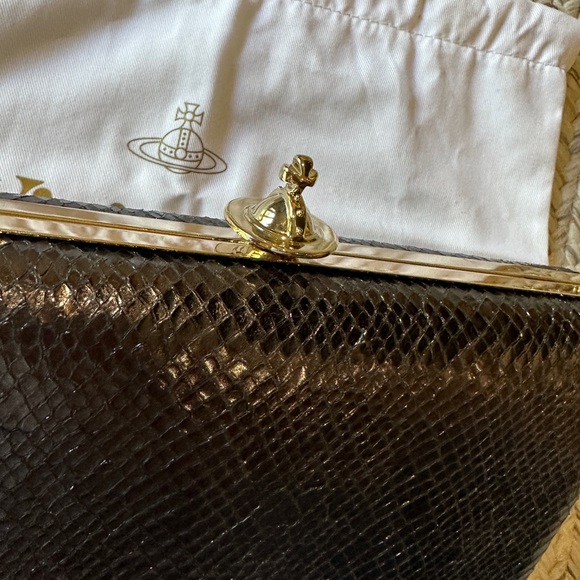 100% auth VIVIENNE WESTWOOD Verona Black Reptile Leather Box Clutch Bag - Picture 6 of 14
